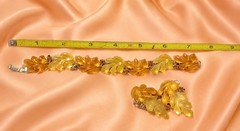 Lisner Gold Tone Molded Frosted Peach /Orange Lucite Earrings& Bracelet