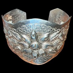 Vtg 1930s MACIEL Mexico Sterling Silver 925 Heavy Repousse Flower Cuff Bracelet