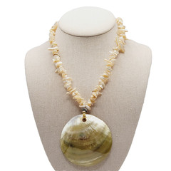 Natural Polished Shell Pendant MOP Abalone Irregular Chip Strand Vtg Necklace