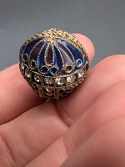 Sterling Silver Gold Vermeil Enamel Rhinestone Russian Mini Egg Charm Pendant