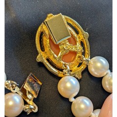 Vintage ERWIN PEARL Double Strand Glass Pearl Necklace Cameo Clasp Opera 23″