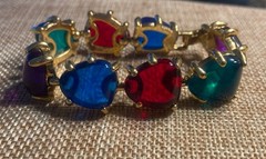 Runway Lucite Resin Multi Color Bracelet Couture GoldTone 80’s VTG 6.75″