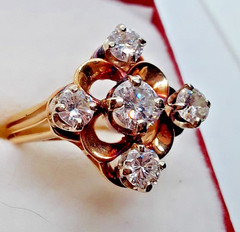 Antique 14K Gold & Five Diamond Ring – High Pierced Mount, 1.45 Carats, Sz. 7