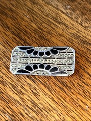 Vintage 80s Art Deco Style Sterling Silver Marcasite and Onyx Bar Pin