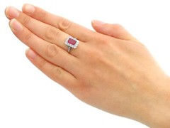 Antique Synthetic Ruby and 0.78 Ct Diamond, 18k Yellow Gold Dress Ring