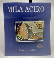 Mila Aciro Art In Sawdust Inlay Cubist Abstract Face Pin Brooch New On Card