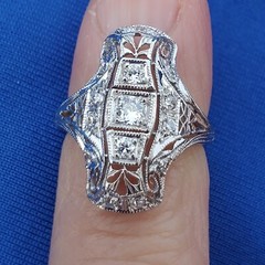 Originbal EARTH MINED DIAMOND ART Deco Engagement Ring Antique PLATINUM Filigree