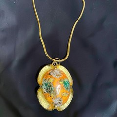 Vintage Judy Lee Stippled Easter Egg Art Glass Pendant Necklace Signed 1960s