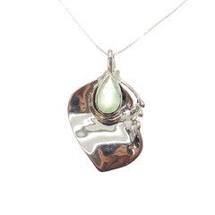 HAGIT GORALI 925 Sterling Silver Vintage Real Prehnite Modernist Necklace 20″