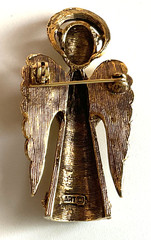 ART Arthur Pepper Mid Century Modern Angel Brooch Rhinestones and Holly Halo