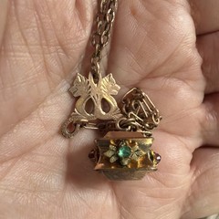 Victorian RARE 9.64g Gold Fill 3” FOB Paste Stone Dog Head Rose GF 26” Necklace