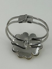 Flower Cuff Vintage Style Bracelet Silver Tone Brown Yellow Enamel