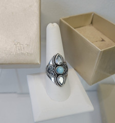 925 Sterling Silver INDIA PTI Blue Topaz & Larimar Ring Size 9.5 – 7.5g JTV gem