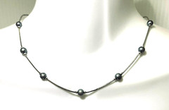 VTG Monet Chain Necklace Dainty Gray Faux Pearl Station Beads Silver Tone 16-18″