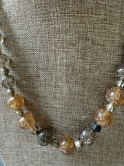 Vintage Acrylic Lucite Glitter Beaded Necklace Smoky Gray Silver Gold Bead 25”