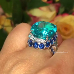 Incredible 20.13 Aquamarine From Surrounded With CZ, Aquamarine & Sapphire Ring