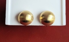 Vintage Textured Dome Button Brushed Gold Tone Clip Earrings Spring Screw Back