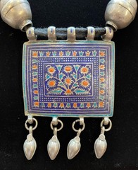 Antique Pakistan Multan Floral Enameled Pendant Necklace