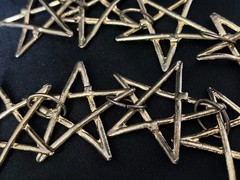 Vintage Shoulder Duster Earrings Gold Tone Open Star Link Dangles 6″ Clip On