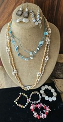 10p Vtg/Mod Jewlery Shell Necklaces Stretch Bracelets Eearings Beach Summer