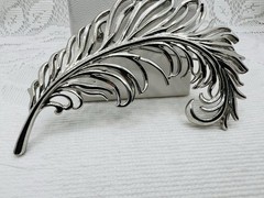 Vintage Feather Brooch Silver Tone HUGE Statement Modernist Couture