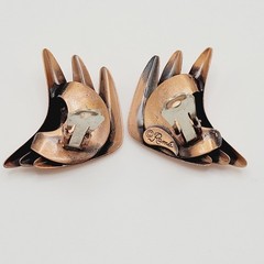 Rame Modernist Artisan Copper Fishbone Clip On Earrings Worn Distressed