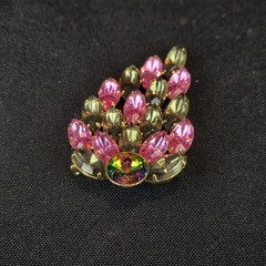 Pink, Smoky Gray, Aurora Borealis Rhinestones Unsigned Pin Brooch