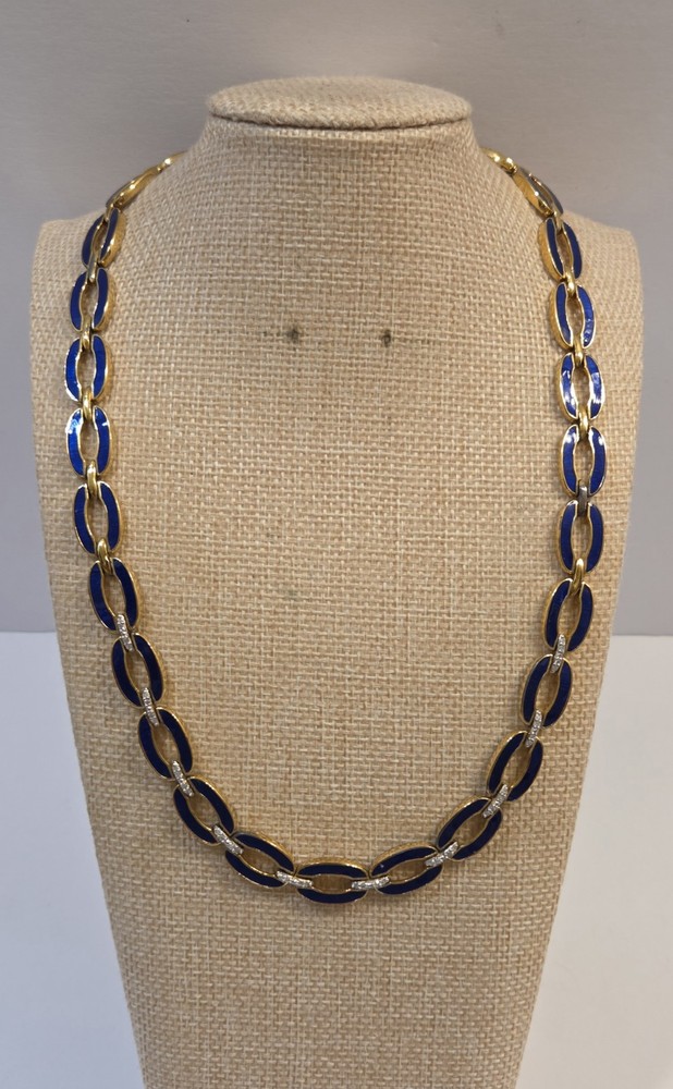 Stunning Ross-Simons Sterling Silver 40 Diamond Blue Inlay Statement Necklace