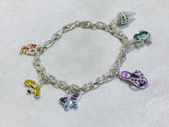 MWS Sterling Silver Charm Bracelet; 6 Sterling Charms 7.25″ ~ 23g ~ 5-H1277