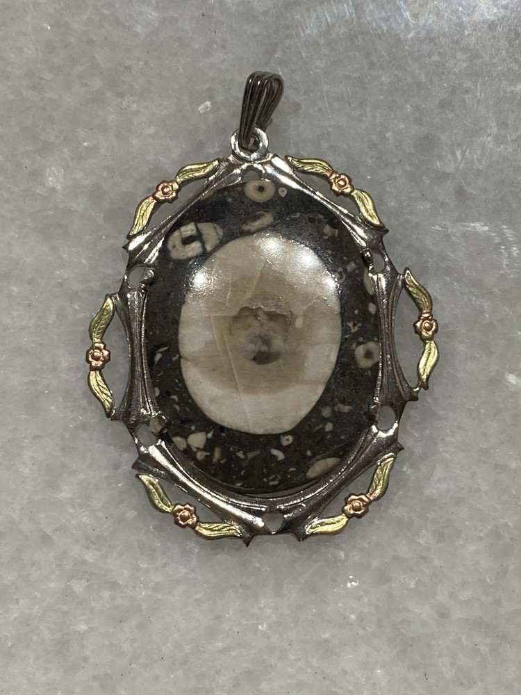 Vintage JJJ sterling Turritella Fossil Pendant