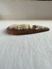 UNIQUE Teardrop 1860s Loose Carved Shell Cameo – Woman w/Flower – 24 x 21mm