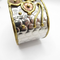 Brutalist Copper Silver and Brass Mixed Metal Cuff Bracelet Vintage