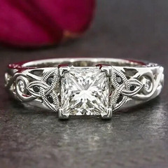 Art Deco Princess Lab Created Diamond & Onyx 14K White Gold FN Engagement Ring
