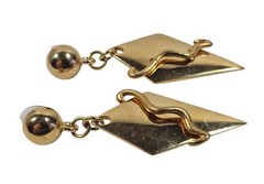 VTG 1980s Punk Rock Huge Goldtone Dangle Retro Earrings Signed Karla’s Closet
