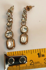 Vintage 1.25″ Dangle Stud Pierced Earrings w/Imitation Diamond Accents