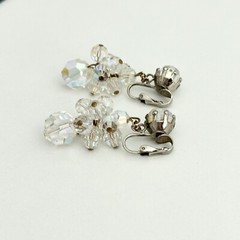 Vintage AB Crystal Glam Cha Cha Beaded Clip On Dangle Drop Earrings