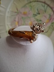 Vtg Thailand Tiger Head Twin Double Rhinestone and Enamel Clamp Bangle Bracelet