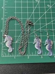 Vintage Purple Seahorse Acrylic Pendent Silver Tone Necklace & Earrings Set