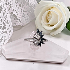 Vintage RJ Graziano 925 Sterling Silver Blue & White CZ Cocktail Ring, size 8.25