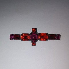 Vtg Red Pink Rhinestone Earrings & Brooch Set