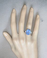 Vintage 14K White Gold Engagement Ring 8.94ct.Natural Blue Cushion Sapphire GIA
