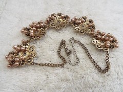 Goldtone Rhinestone Champagne Bead Scoop Necklace (C59)
