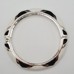 Black White Geometric Abstract Enamel Print Silver Tone Hinged Bangle Bracelet