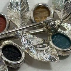 VTG Egyptian Scarab Leaf Brooch Pin Multi Gemstone Sterling Silver Designer JJJ