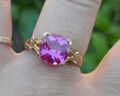 Vintage Vermieled Sterling Silver & Faceted Pink Stone Ring – Size 9.75
