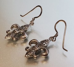 VTG 925 Fleur De Lis Dangle Earrings 1.5in Drop Sterling Silver 2g Estate