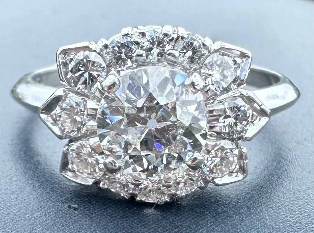 ESTATE MASSIVE 1CT CENTER EUROPEAN CUT NATURAL DIAMOND ENGAGEMENT RING PLATINUM