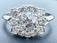 ESTATE MASSIVE 1CT CENTER EUROPEAN CUT NATURAL DIAMOND ENGAGEMENT RING PLATINUM