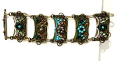 Vintage Artisan Adaya Link Bracelet Mosaic Seed Beads Crystal Beaded 7 inches