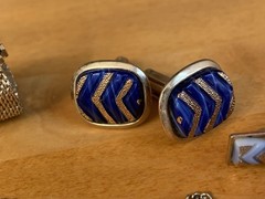 Lot of Cufflinks, Tie bar, Tie Tacks~Gold Tone Mesh Wrap Green, blue~Swank+